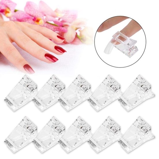 Foto: 10 stks set transparante nageltips clips snelbouwvorm verlengklem doe het zelf manicure nagelgelaccessoires vingernagelverlenging uv led builder nagel clip voor het ondersteunen van siliconen nagel tips