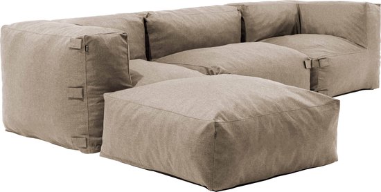 Oviala - Canapé d'angle modulable composé de 1 fauteuil, 2 angles et 1 pouf sable - Mixi