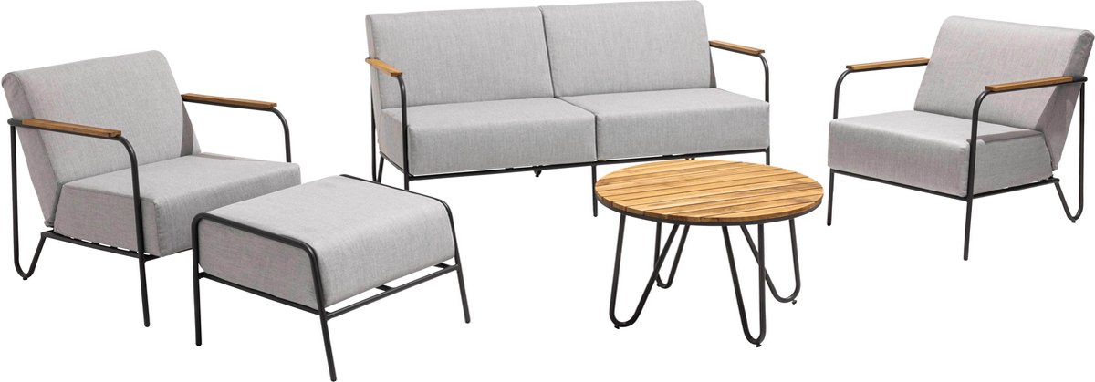 Tuinset van 4 teakhouten stoelen met salontafel van Oviala.