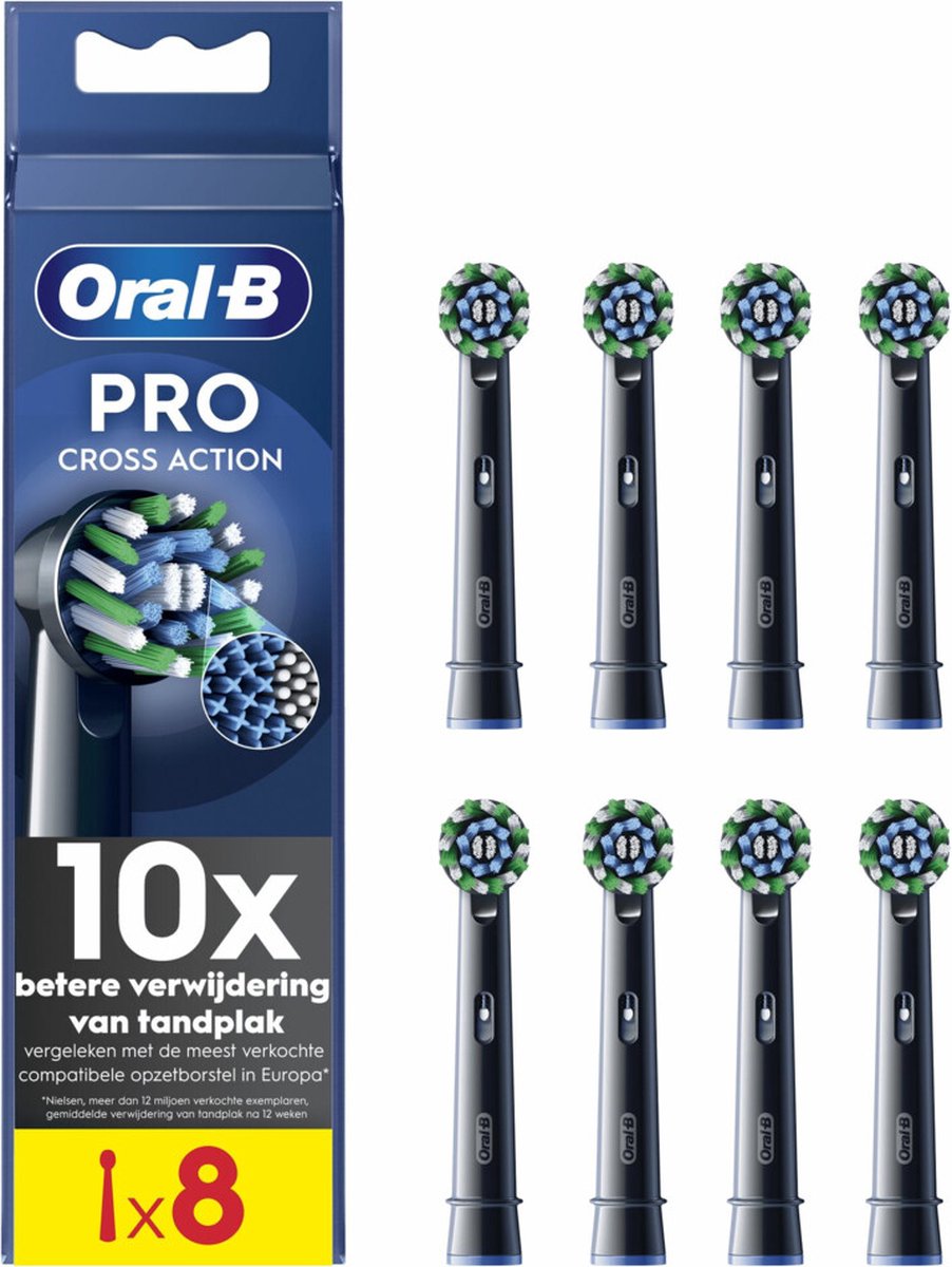 Oral-B Pro - Cross Action - Opzetborstels - Met CleanMaximiser Technologie - Zwart - 8 Stuks