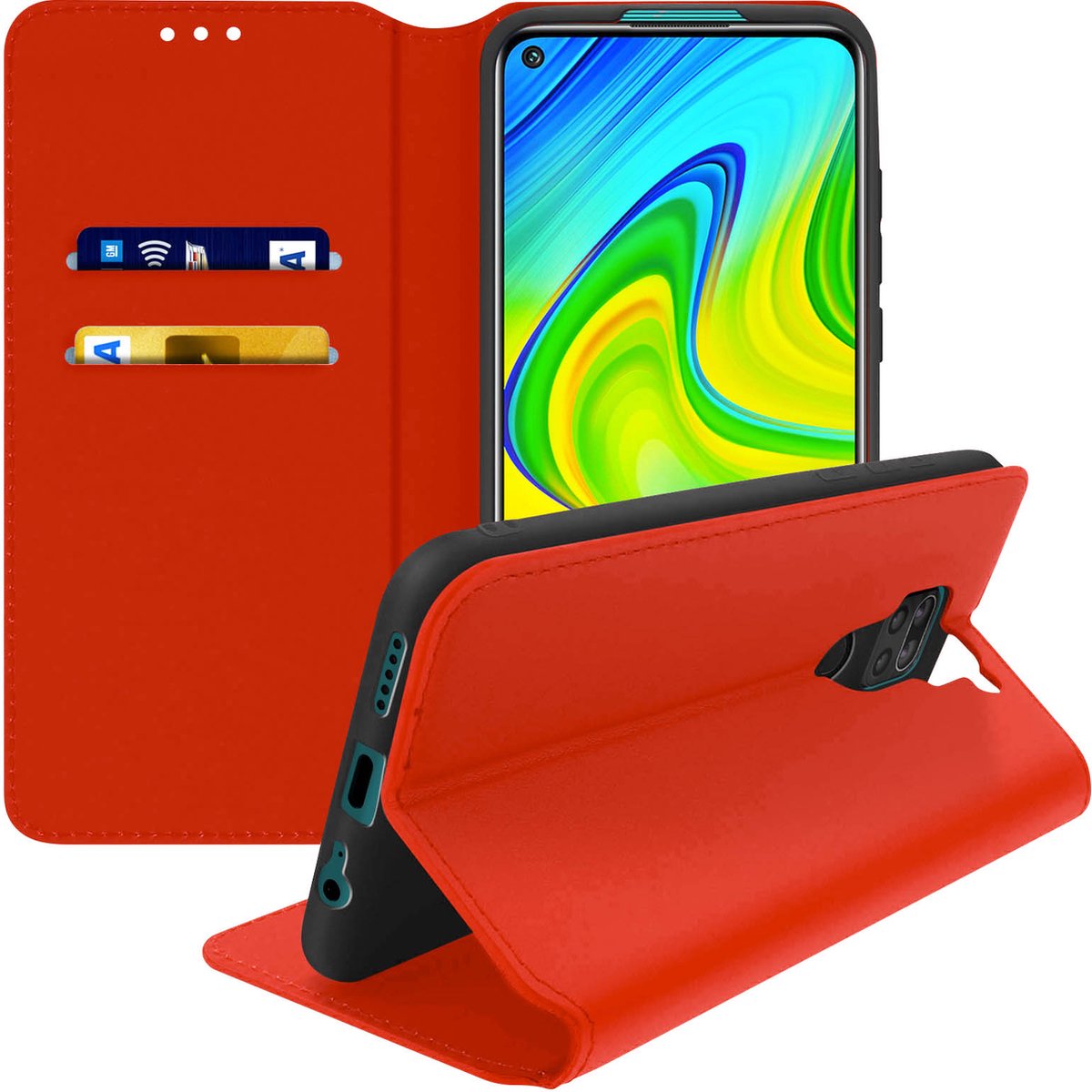 Hoes Geschikt voor Xiaomi Redmi Note 9 klep portefeuille, video standaard rood