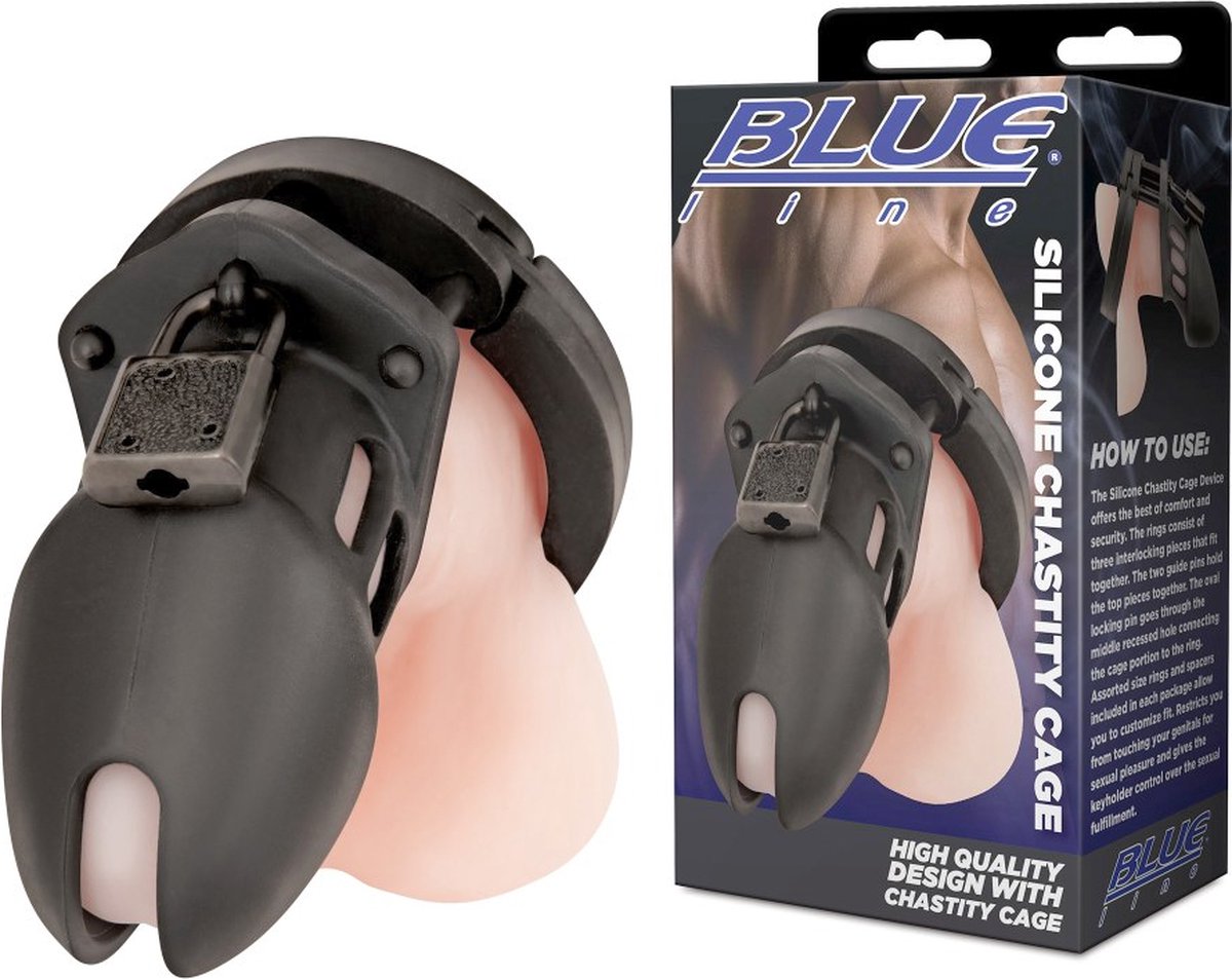 Goedkoopste Blueline - Silicone Chastity Cage Kuisheidskooi - Zwart