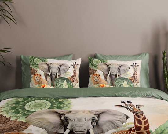 HIP Housse de couette "mandalas, fleurs & animaux de safari" - Vert - (240x200/220 cm) - Satin de Katoen