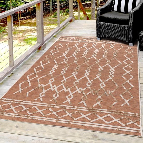 The Carpet Calgary - Robuust Outdoor Tapijt, Modern Design Weerbestendig En Uv Bestendig Voor Balkon Terras En Serre Ook Geschikt Voor Keuken Of Eetkamer Grijs Ruit 120 X 120 Cm