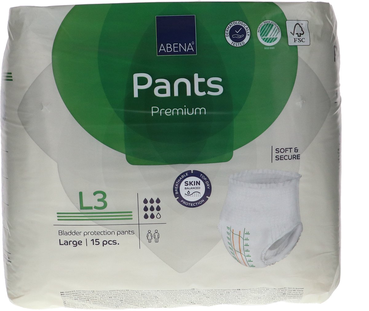 Goedkoopste Voordeelverpakking van 3 x Abena Pants Premium L3 2400ml, 15stuks