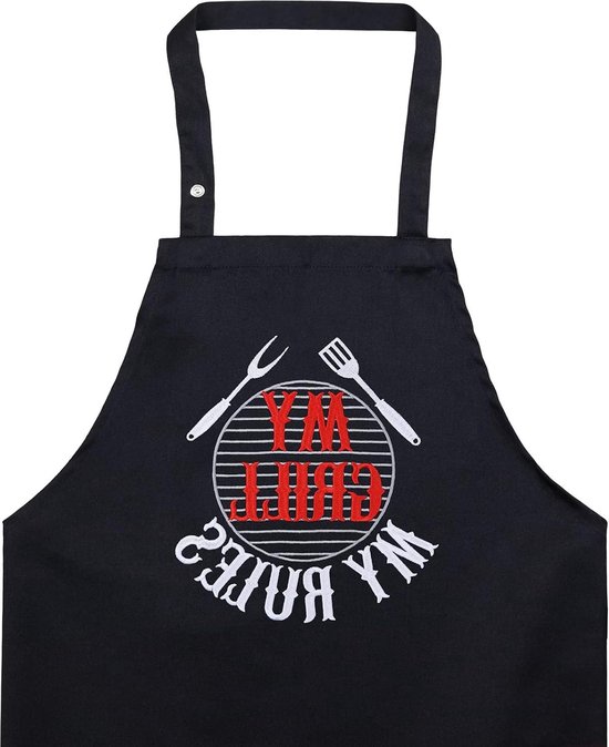 QINGZY Keukenschort voor heren, 70 x 73 cm, serverschort, verstelbaar, halve schort met tas, chef-kok, schort voor mannen en vrouwen, voor restaurant, café, zwart
