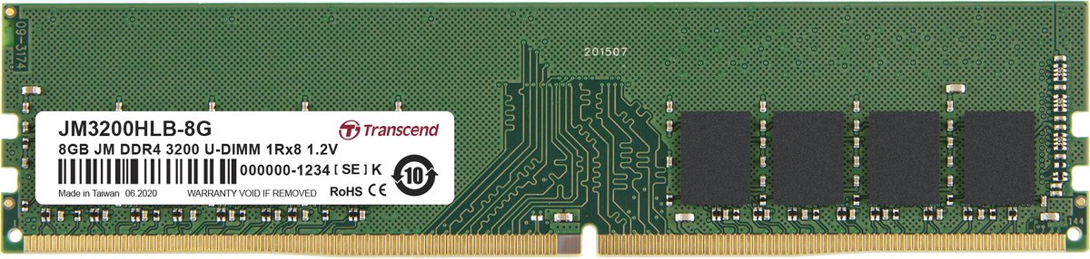 Transcend JetRAM - DDR4 - 8 GB - DIMM 288-PIN - 3200 MHz / PC4-25600 - CL22 - 1.2 V - niet-gebufferd - niet-ECC
