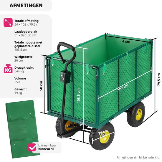 tectake® Bolderwagen met opklapbare zijwanden - Handwagen en transportwagen - Belastbaar tot 544 kg - Transportkar, trolley, strandwagen van Tectake — afbeelding 4