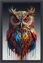 Uil schilderijen - Dieren wanddecoratie - Schilderij op canvas Drips - Schilderij vintage - Canvas met baklijst schilderij woonkamer - Slaapkamer wanddecoratie canvas met baklijst 75x100 cm
