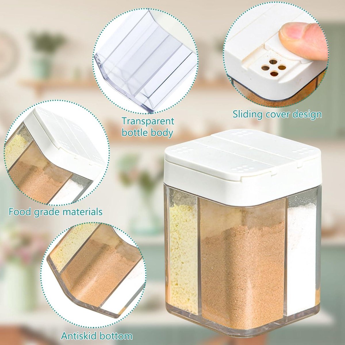 Kruidenbox, kruidenstrooier, kruidenpotjes, 4-in-1