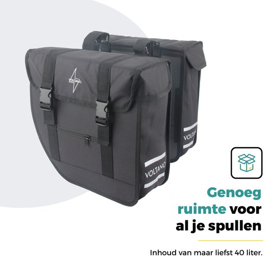 Voltano Dubbele Fietstas Urban Flow XL Afgeschuind - Zwart - 40 Liter - 100% Waterdichte Fietstassen - Fietstassen Elektrische Fietsen