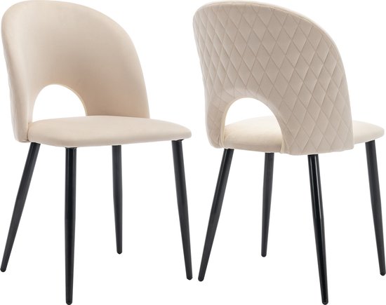 GIANTEX Set van 2 gestoffeerde eetkamerstoelen van stof, stoelen met