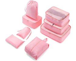Packing Cubes 8-delige Set, koffer-Organizer Voor Vakantie en Reizen Pakkubussen Opbergsysteem Voor Koffer Voor Reizen, Zakenreizen, Kamperen, Zomerkampen, Roze
