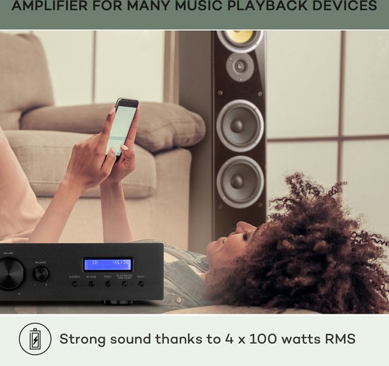 Auna Versterker, HiFi stereo mini-versterker, HiFi-versterker met bas- & treble-regelaar, 2-kanaals audioversterker, Stereo-versterker met afstandsbediening & DAB-radio, AV-receiver — afbeelding 5