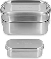Meal Prep Container Set with Stainless Steel Bread Bin - Double Lunch Box - Dishwasher Safe