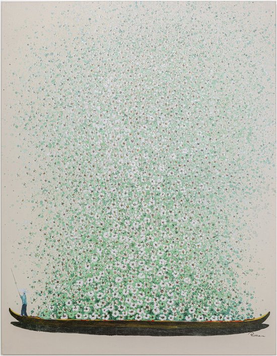 Kare Schilderij Flower Boat Beige Green 120x160cm