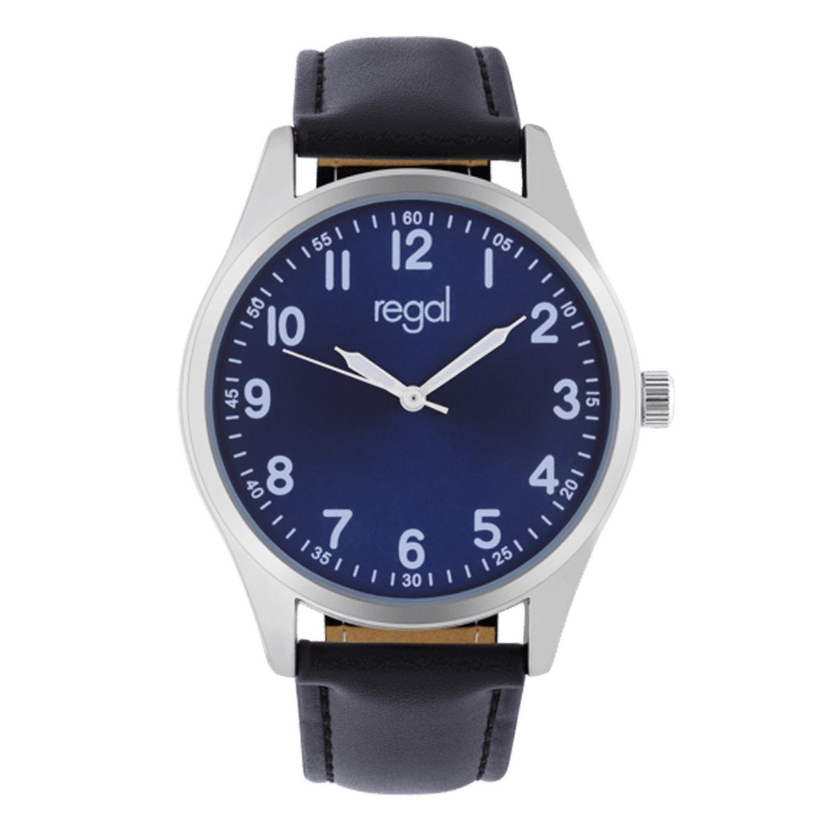 Lucardi Heren Regal Heren Horloge Zwart PU leer - Horloge - PU leer - Zwart - 40 mm