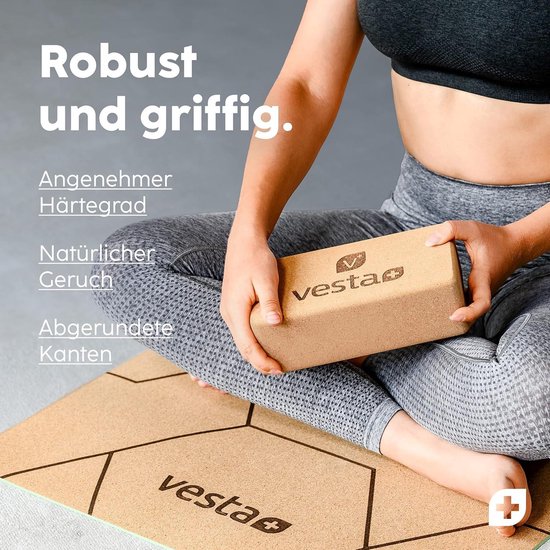 Yogablok set van 2 stuks - Duurzaam kurk - Natuurlijk materiaal - Yoga-accessoire - Vesta+ yoga block wood van Vesta+ — afbeelding 2