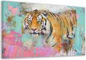 Tijger schilderijen - Dieren schilderij - Canvas schilderijen verf - Muurdecoratie landelijk - Canvas schilderijen woonkamer - Muurdecoratie slaapkamer canvas 90x60 cm