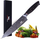Master Knives Professioneel Japans Koksmes 20 CM - Keukenmessen van hoogwaardig Damascus Patroon - Ergonomisch Houten Handvat koksmessen -japanse messen