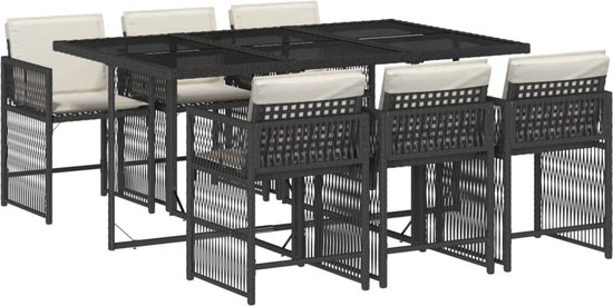 Salon de jardin 7 pièces avec coussins en résine tressée noire The Living Store - Salon de jardin - Rotin synthétique - Décoration d'extérieur - Set de jardin - Salle à manger