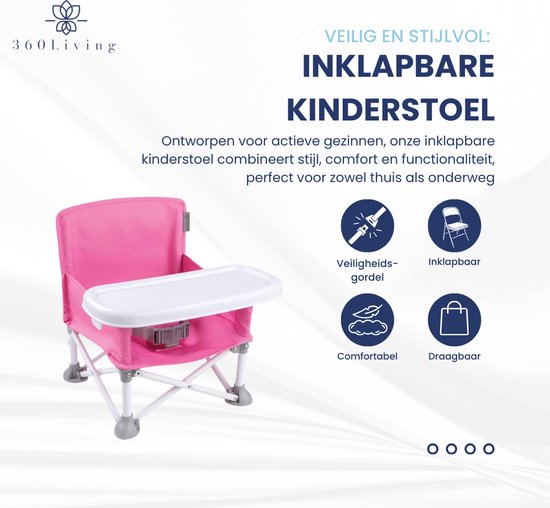 360 Living - Kinderstoel Inklapbaar - Roze - Eetstoel Baby - Kinderzetel - Camping Kinderstoel Inklapbaar met Eetblad - Kinder Eetstoel van 360 Living — afbeelding 2
