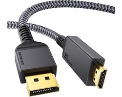 DisplayPort 1.4 naar HDMI 2.1 8K Kabel - 2M Lengte - Aluminium Shell Nylon Braid - Uni-Direction - 8K@60HZ 4K@120HZ - Compatibel met PC Laptop Monitoren HP DELL GPU AMD NVIDIA