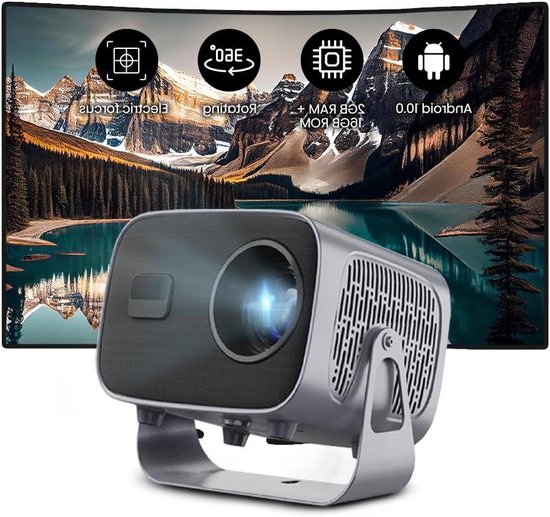 Native 720P 360° draaibare mini-videoprojector, ondersteunt 1080P Android 13.0 wandprojector met luidspreker, Netflix, autofocus 2 16 GB tv-projector Bluetooth