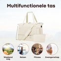 Crèmekleurige weekendtas, multifunctioneel voor weekendjes weg, reizen, fitness en zwangerschap.