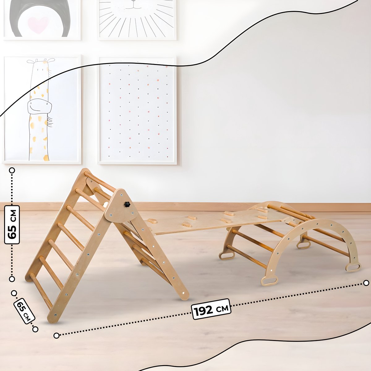 Oemmie Klimrek - Klimboog - 3-delig - Houten Klimrek - Opvouwbare Klim Driehoek - Glijbaan- Kinder klimtoren Montessori — afbeelding 5