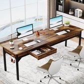 Bol.com TRIBESIGNS Bureau - Dubbel Lang Bureau - Computerbureau met 2 lades - Computertafel - Bureautafel Bruin - 200 x 60 x 82 cm aanbieding