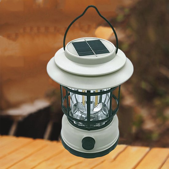 Lampe de camping compacte multifonctionnelle avec banque d'alimentation - Durable, variable et étanche - Énergie USB/solaire - Idéale pour Plein air et le Jardin- Crème