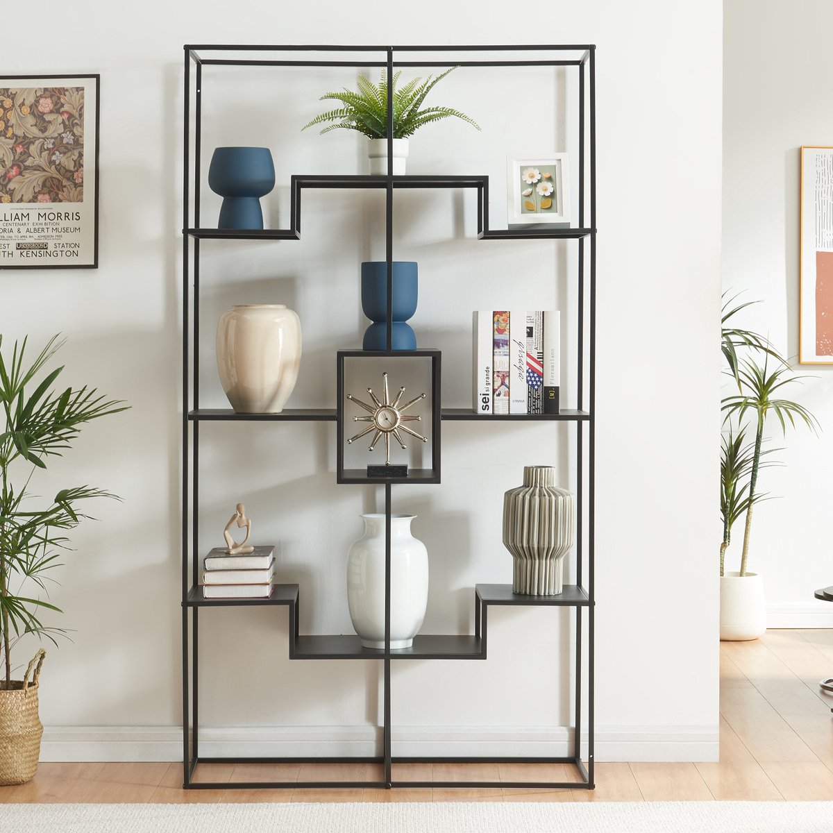 en.casa Boekenkast Råde open kast metaal 180x100x35 cm zwart [en.casa]