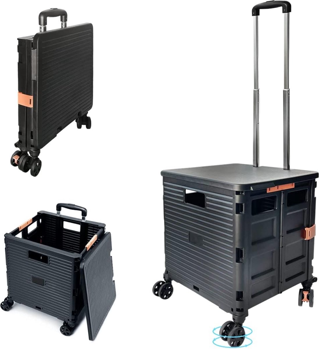 Boodschappentrolley - Trolley - Handgreep - Zwart - Hoogwaardig - Inklapbaar