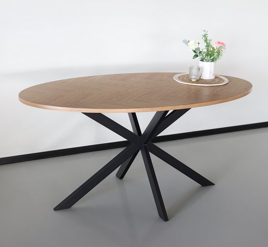 Foto: Eettafel ovaal visgraat 160cm obie bruin ovale tafel