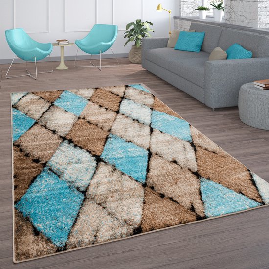 Paco Home Vloerkleed Woonkamer Laagpolig Vintage Stijl Abstract Modern Geometrisch Ruitpatroon Design, Maat:60x100 cm, Kleur:Beige 2