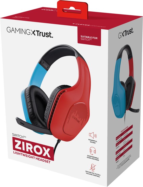 Trust GXT 416S Zirox - Casque de Gaming filaire - pour Nintendo Switch - 3,5 mm - Stéréo - Rouge/ Blauw