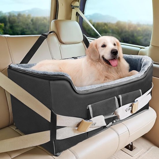 KYG Hondenautostoel, bijzonder stabiel, waterdicht, antislip en krasbestendig voor kleine honden, voor passagiers- en achterbank, zwart