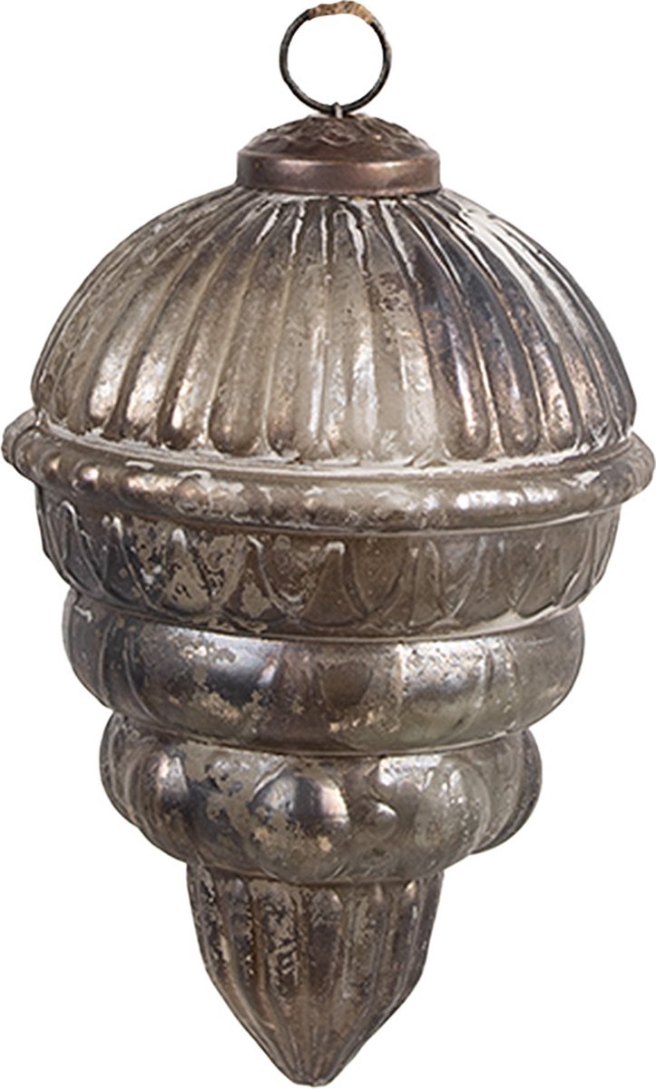 Clayre & Eef Kerstbal Ø 10x15 cm Zilverkleurig Bruin Glas