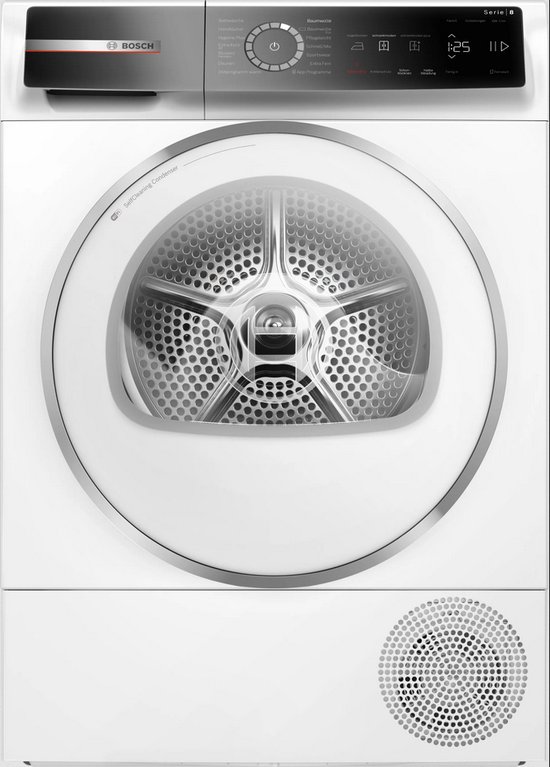Bosch Serie 8 WQB235B4EP, Vrijstaand, Voorbelading, Warmtepomp, Wit, Draaiknop, Touch, Rechts