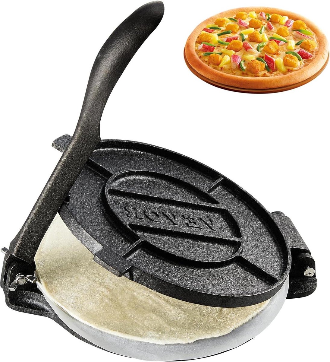Tortillapers 8-inch gietijzeren zware roti maker pre-seasoned tortilladora pers inclusief 100 stuks perkamentpapier deegmaker voor bloem tortilla VEVOR tortilla press