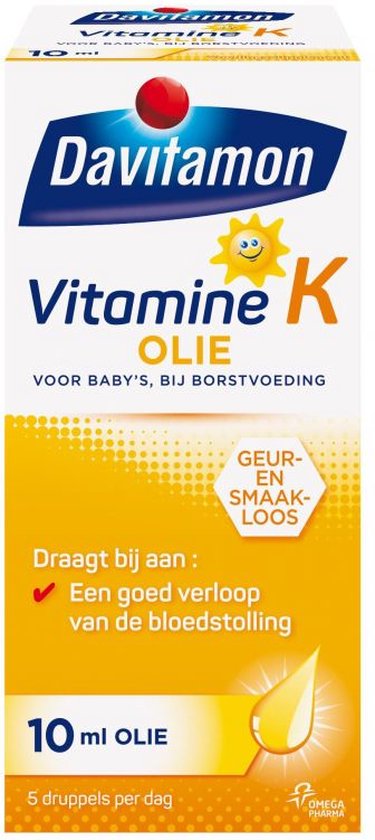Davitamon Vitamine K Olie - vitamine K baby - speciaal ontwikkeld voor baby’s die nog borstvoeding krijgen - 10 ml