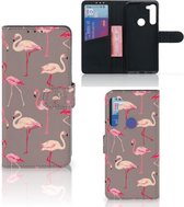 Hoesje met naam Motorola G8 Power Wallet Case Flamingo