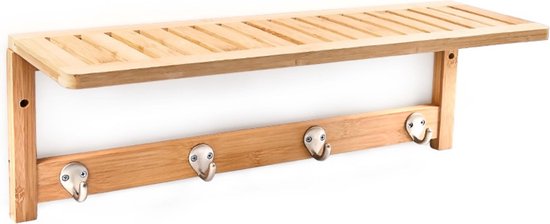 Stijgen onwetendheid lood Relaxdays Handdoekenrek - plank keuken / badkamer - kapstok bamboe hout -  50 x 18 x 16 cm | bol.com