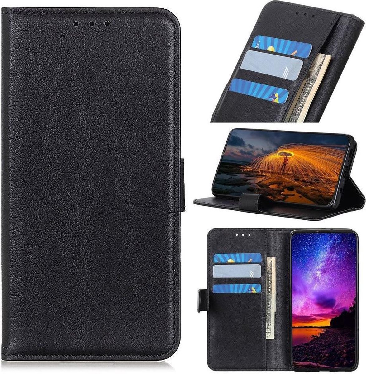 Huawei P40 E Litchi Grain Portemonnee Hoesje Zwart