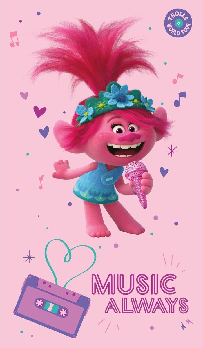 Roze Trolls strandlaken/badlaken Poppy - Zwemhanddoeken/strandlakens/badlakens/handoeken voor meisjes