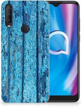 Backcase Siliconen Hoesje Alcatel 1S (2020) Telefoonhoesje Wood Blue