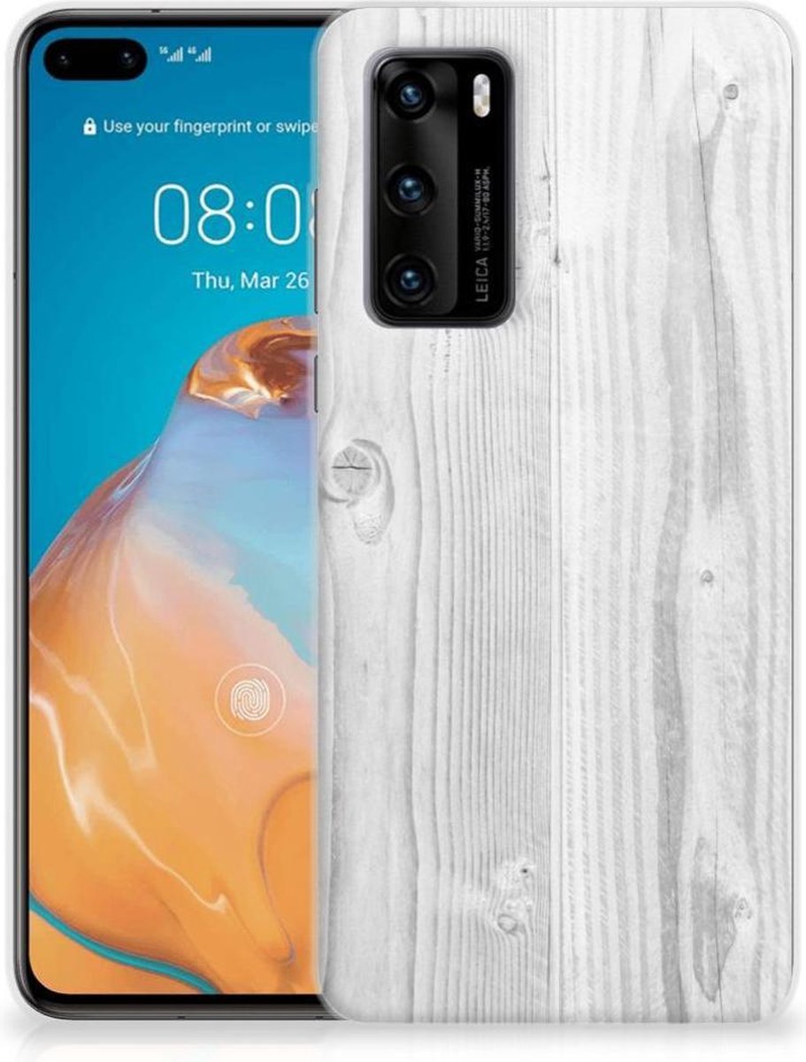 Huawei P40 Bumper Hoesje White Wood