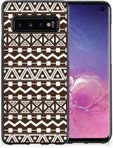 Telefoon Hoesje Samsung Galaxy S10 Leuk TPU Backcase met Zwarte rand Aztec Brown