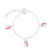 Armband meisje | Eenhoorn armband | Schakelarmband met drie eenhoornhoofden met roze manen | WeLoveSilver